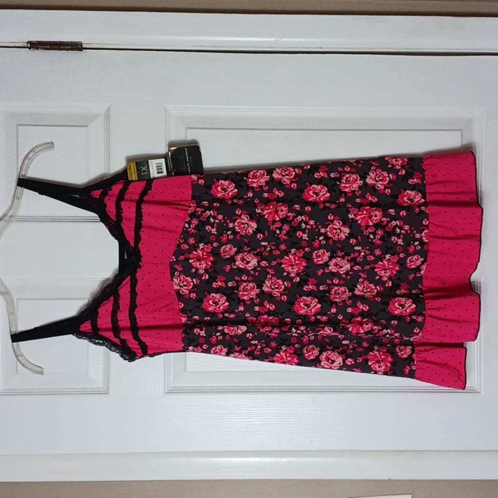 Marilyn Monroe Pink and Black Floral Lace Cami Slip Babydoll Lingerie Ruffle Hem